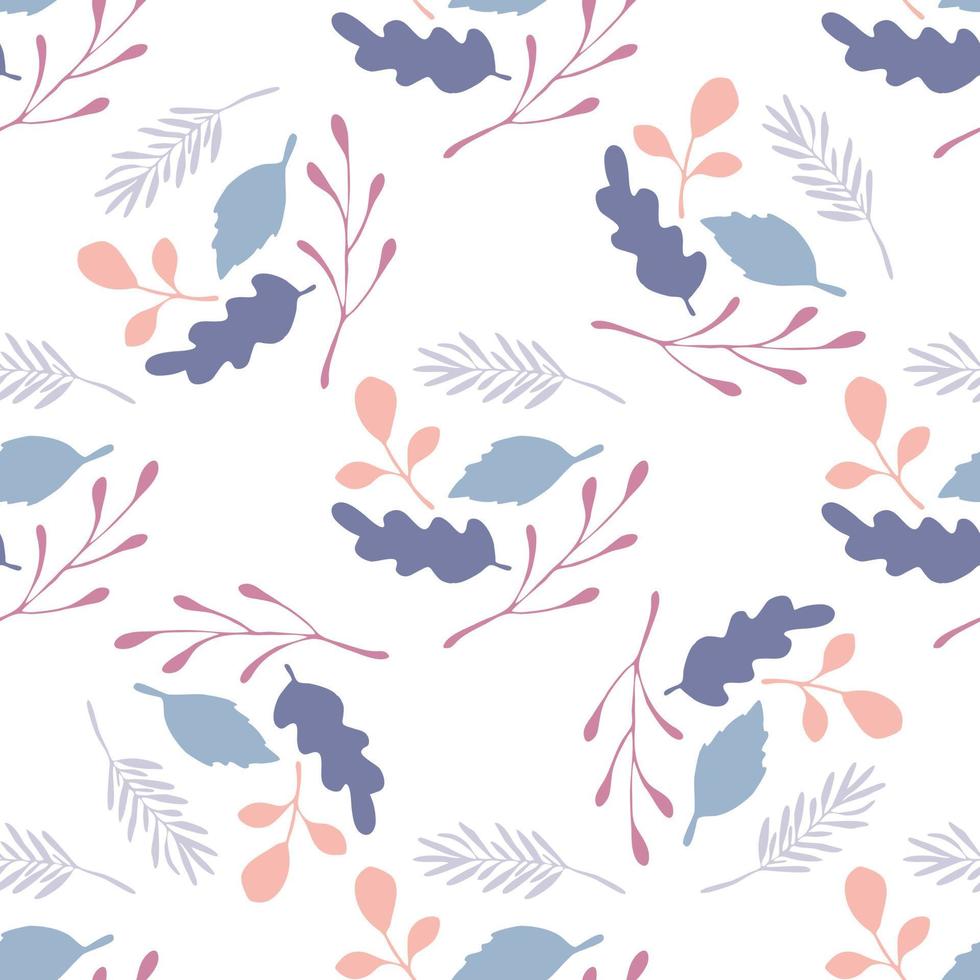 Branches and leaves vector seamless pattern on white background.