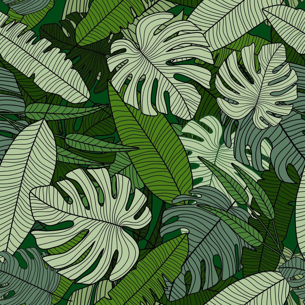 patrón sin fisuras de la selva tropical. telón de fondo de hojas de palmeras tropicales exóticas modernas. vector