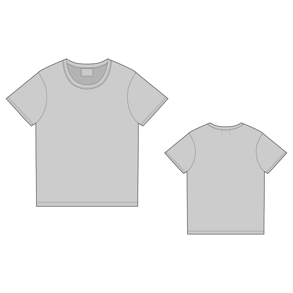 T-shirt design template. Front and back. Technical sketch unisex t shirt vector