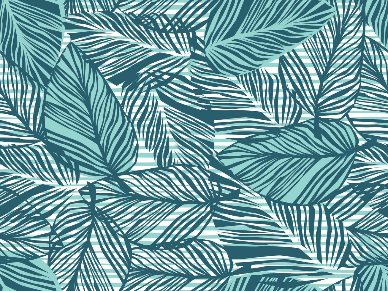 patrón tropical, hojas de palma fondo floral vectorial sin costuras. planta exótica en la ilustración de impresión de rayas. estampado de selva natural de verano. hojas de palmera en líneas de pintura. vector