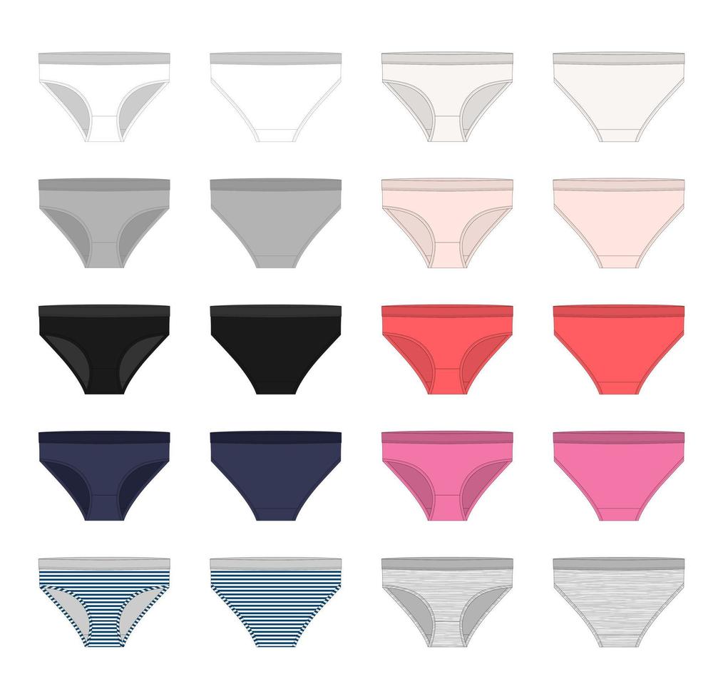 Set of girls lingerie, underpants. Female white knickers. Women panties vector