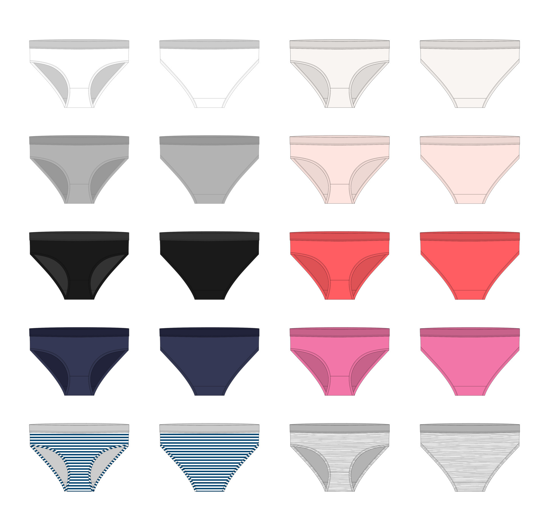 Set of girls lingerie, underpants. Female white knickers. Women