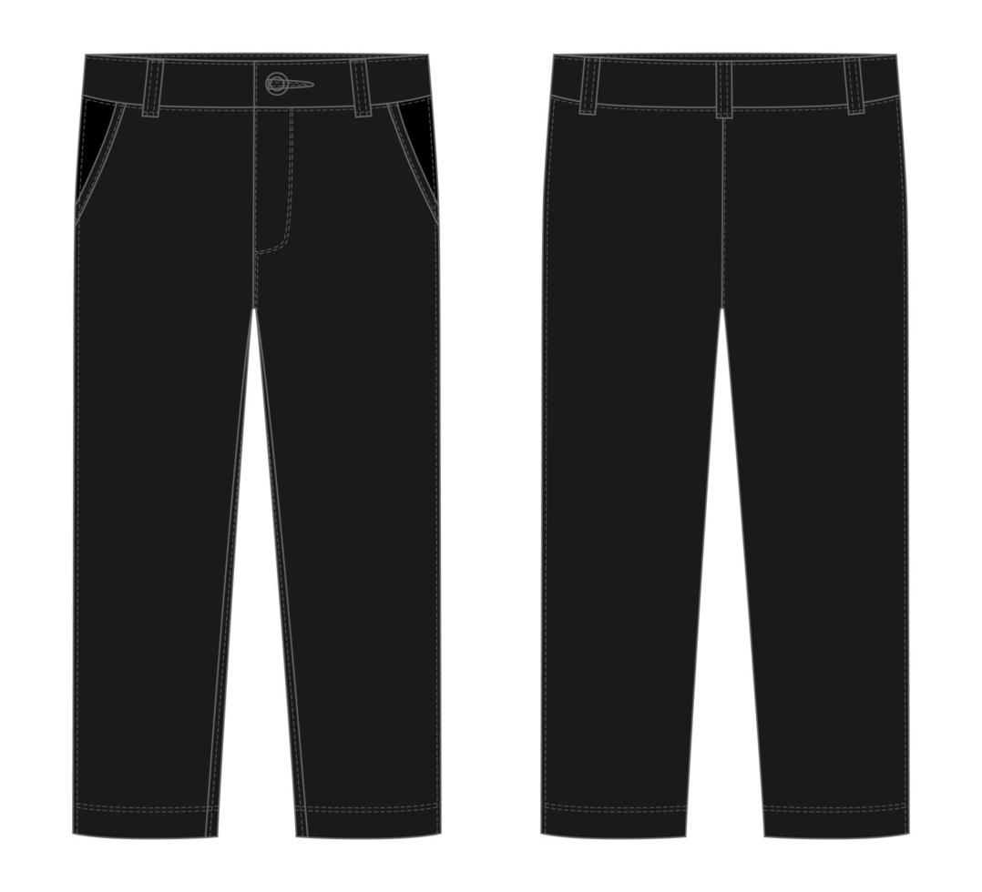 Male black pants. KIds trousers design template. vector