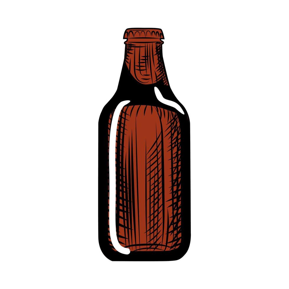 Stout beer bottle. Engraving style. Hand drawn illustration isolated vector