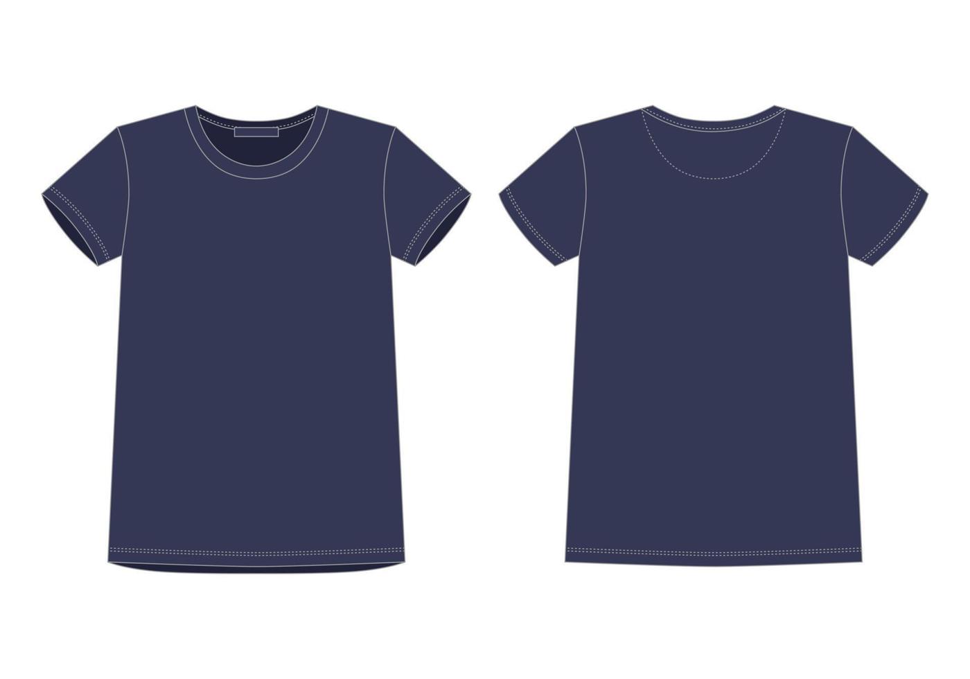 Technical sketch women t shirt in blue colors. Unisex underwear top design template. vector