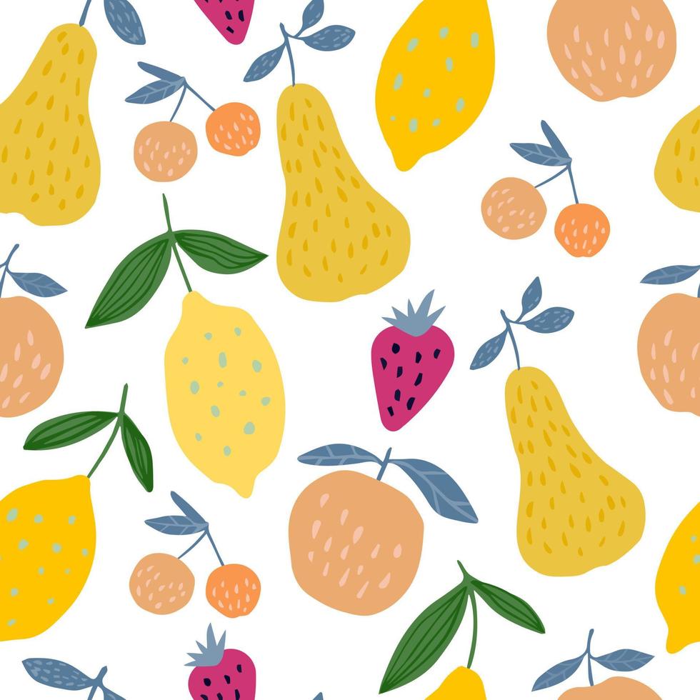 Seamless pattern with summer fruits on white background. . vector