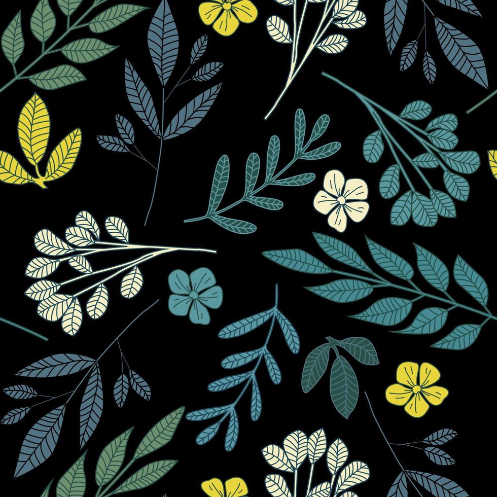 Abstract forest little flowers and leaves seamless pattern. vector