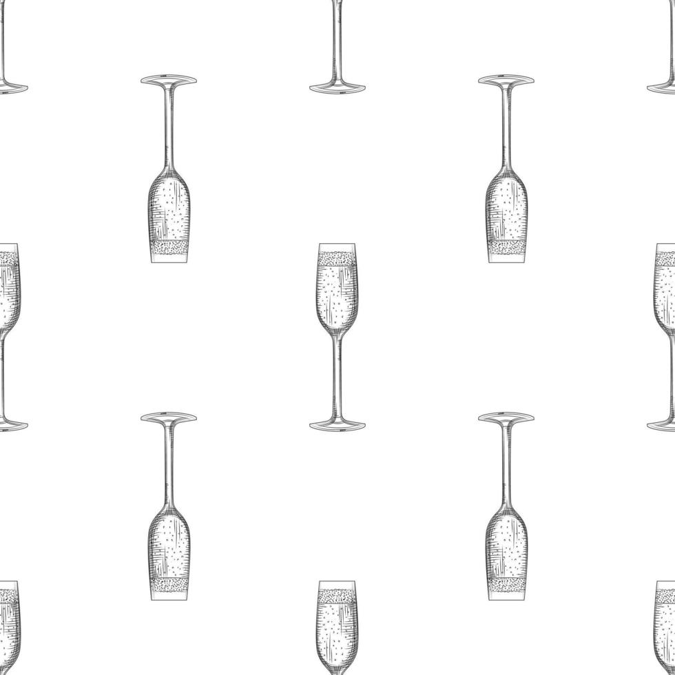 Flute glass. Hand drawn empty champagne glass sketch. vector