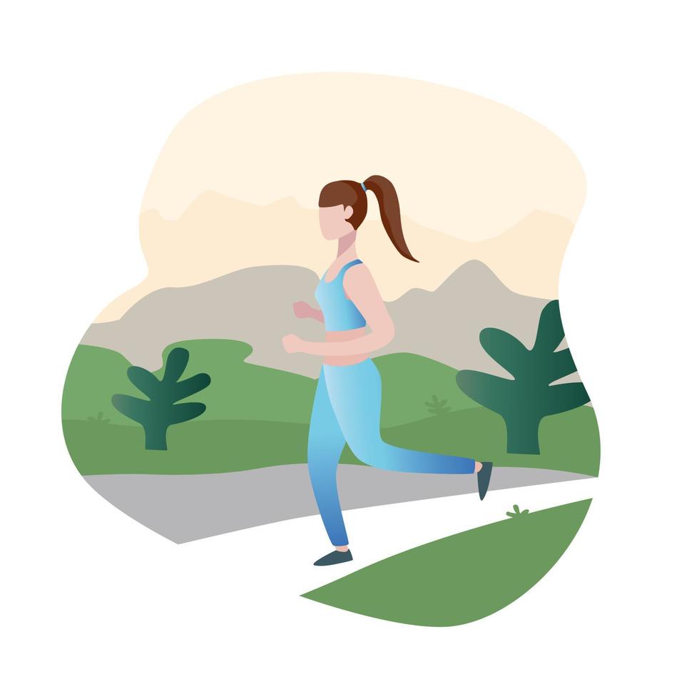 Cartoon running woman. female sprinter. running in nature vector