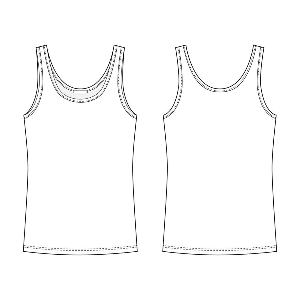 Technical sketch t-shirt tank top for women isolated on white background. vector