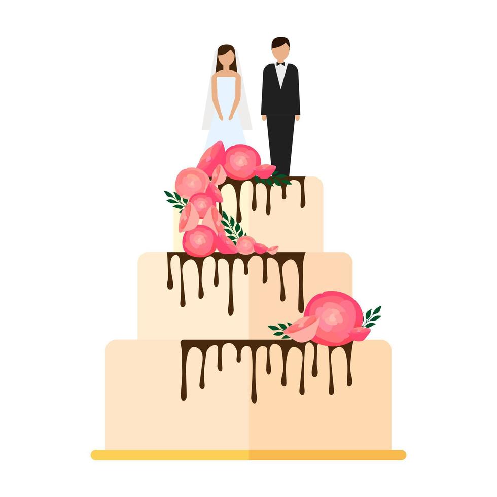 Wedding cakes with floral decoration isolated on a white background. vector