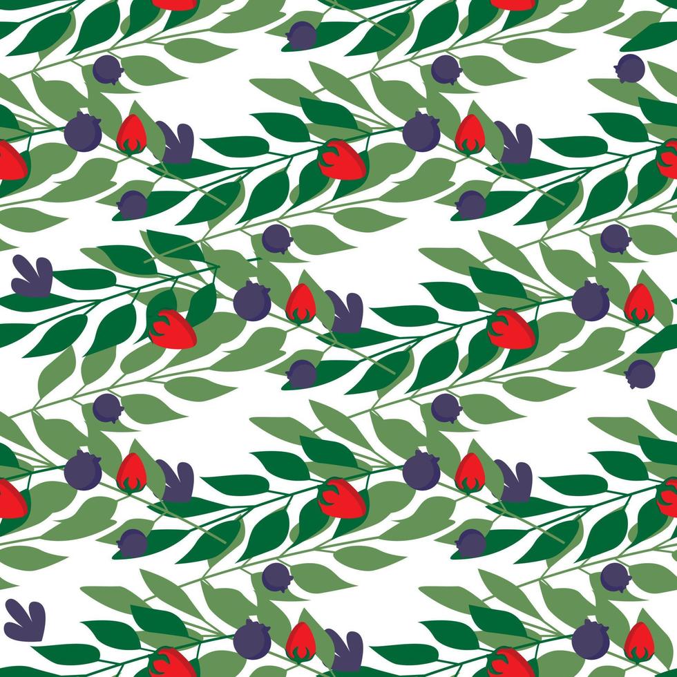 Wild Herbal leaves and berries seamless pattern vector
