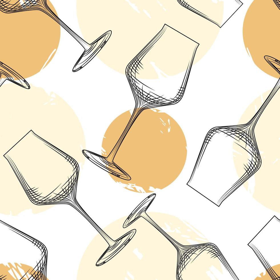 Wine glass seamless pattern. Empty wine glass backdrop. vector