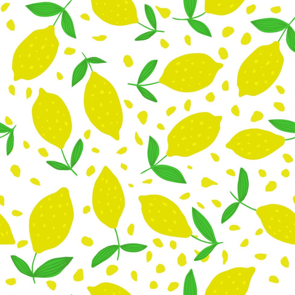 Hand drawn Lemon seamless pattern with leaves. vector