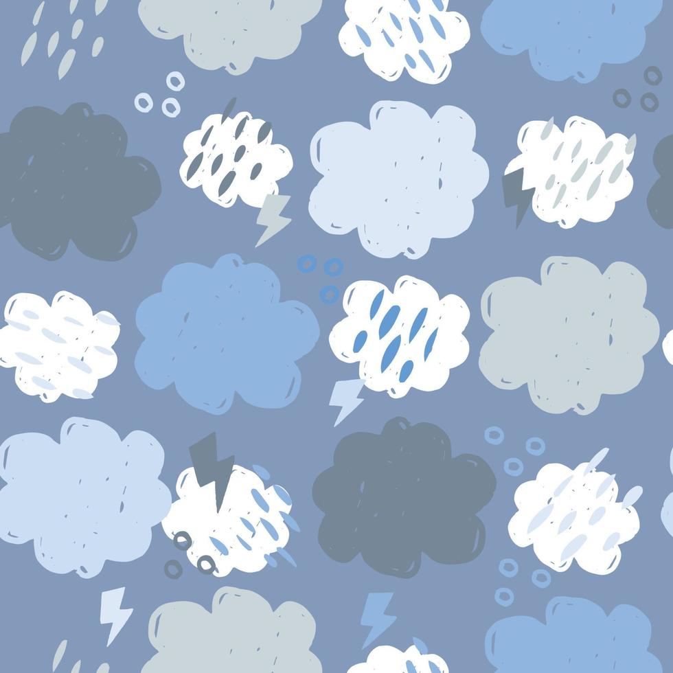 Scandinavian clouds seamless pattern. Hand drawn storm backdrop. vector