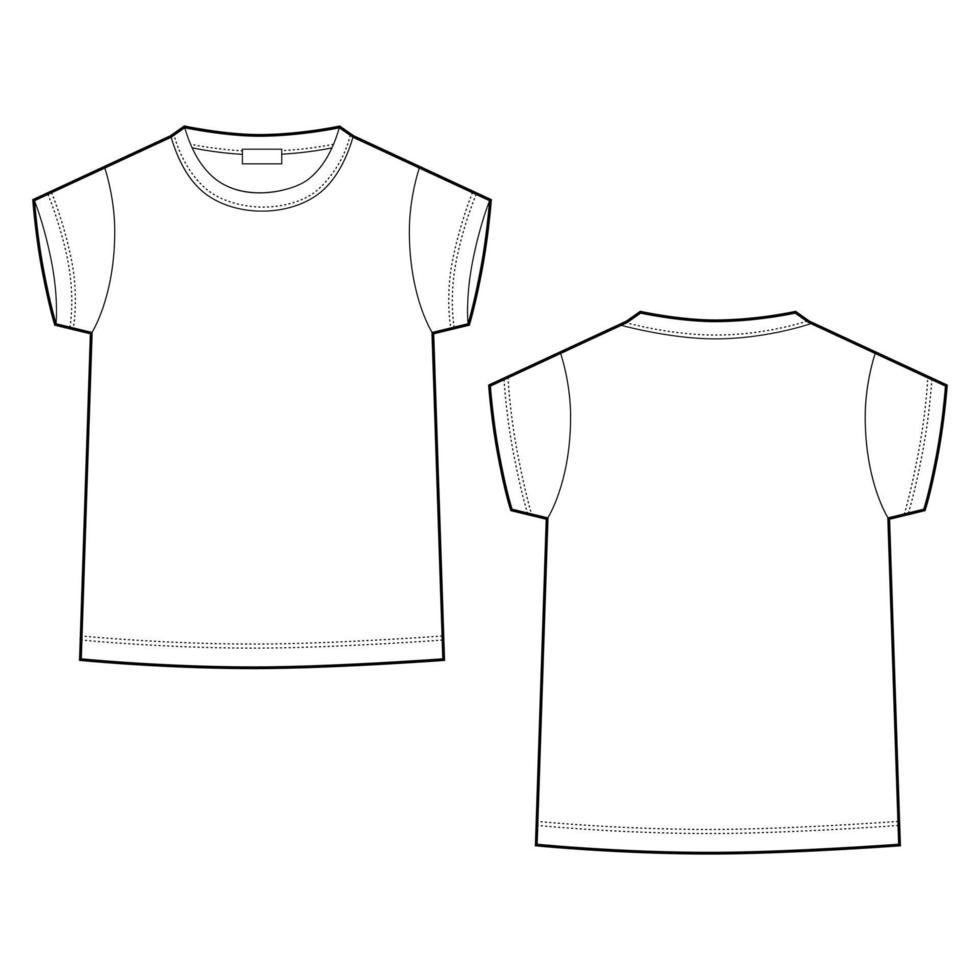 Outline technical sketch children's t shirt on white background. Kids t-shirt design template. vector