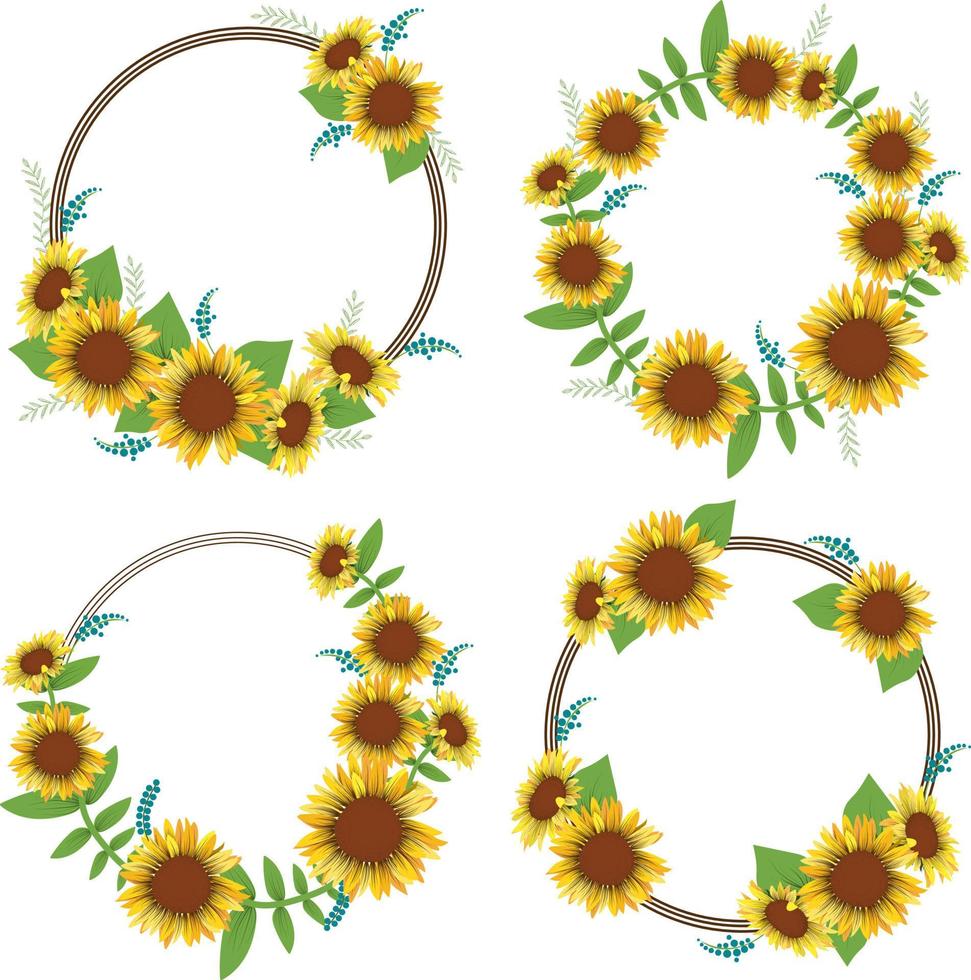 Set of sunflowers wreath. vector