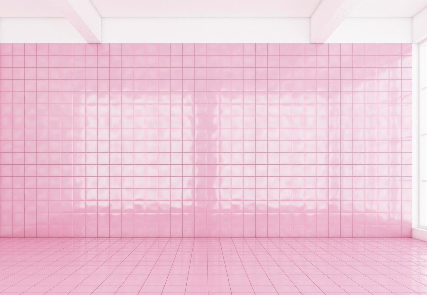 habitación de fondo rosa con pared rosa y suelo de baldosas rosas. representación 3d foto