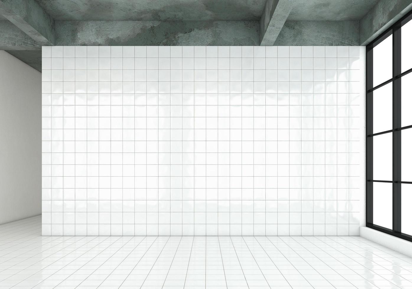 Empty room with white tile wall and white tile floor. 3d rendering photo