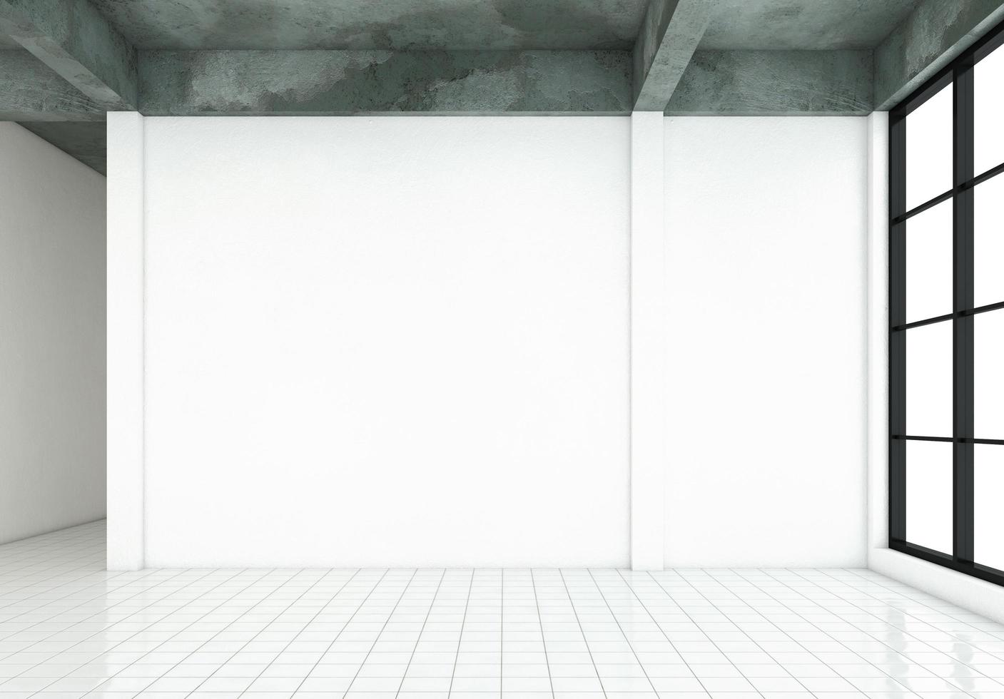 Empty room with white wall and white tile floor. 3d rendering photo