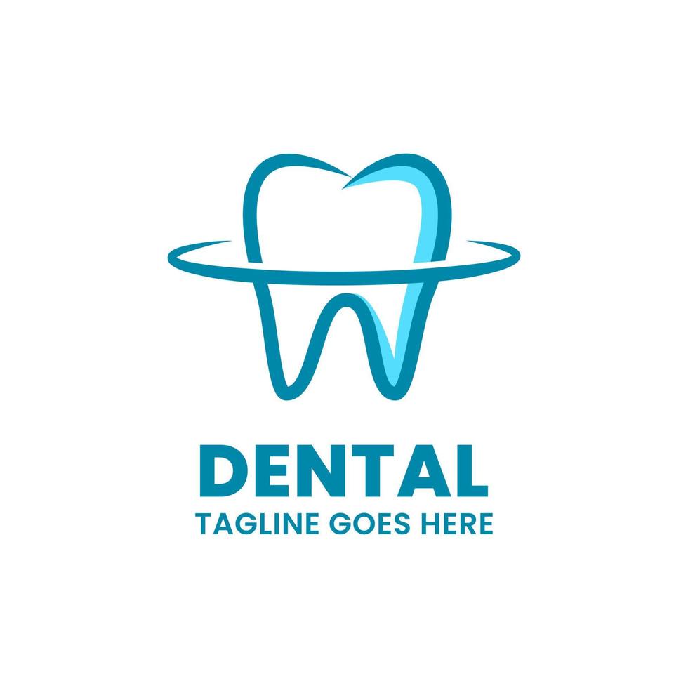 dental care logo template with a picture of a tooth with a circular line around it. vector