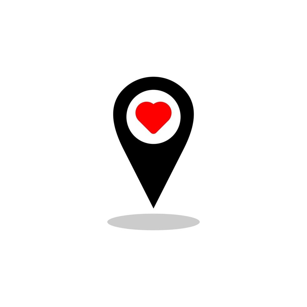 Map pointer with heart vector icon. Location pin vector isolated symbol. filled flat sign for mobile concept and web design. Vector illustration.EPS 10