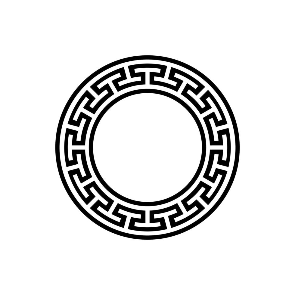 Black and white circular frame with Ancient Greek ornament pattern vector. Template for printing cards, invitations, books, for textiles, engraving, wooden furniture, forging. Vector illustration