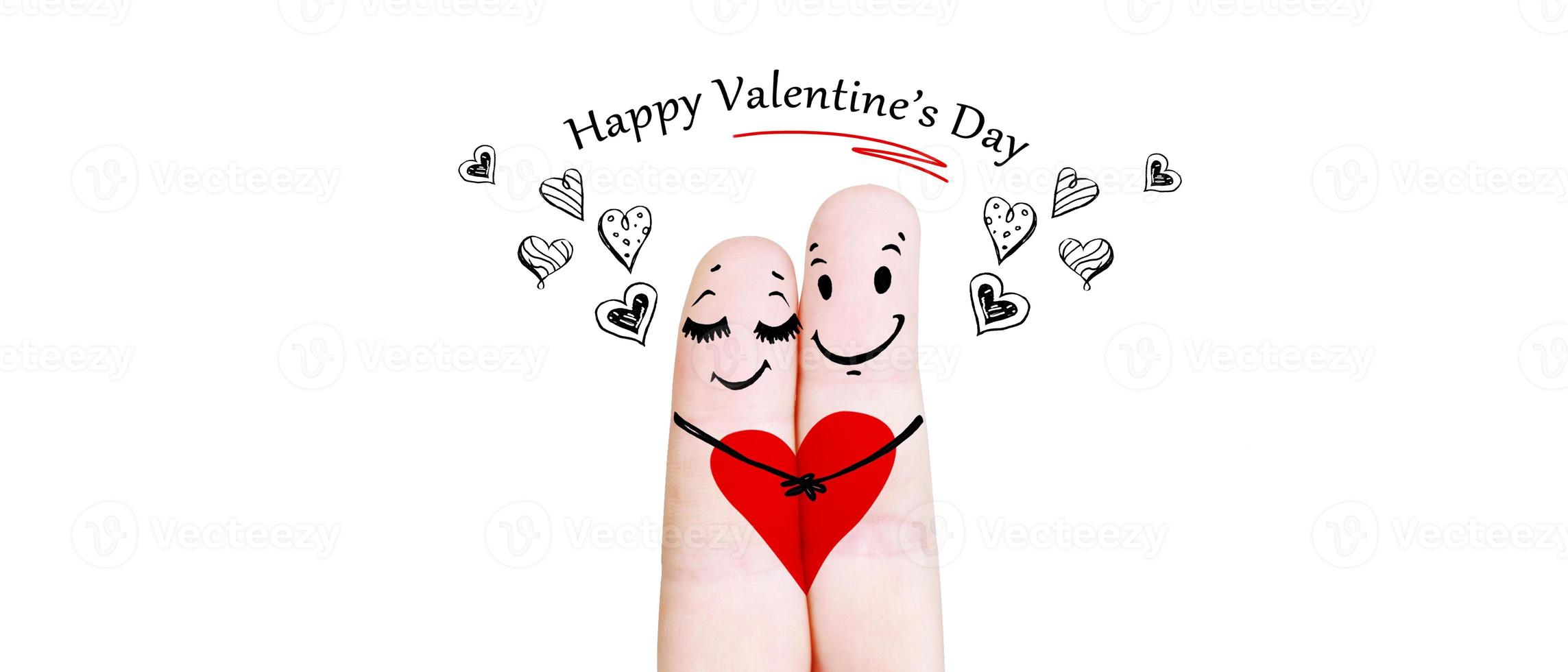 Happy finger couple in love celebrating Valentine day. 3d illustration. photo