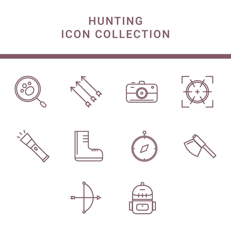 10 set collection icons hunting. there are axe, arrow, bow, compass and more vector