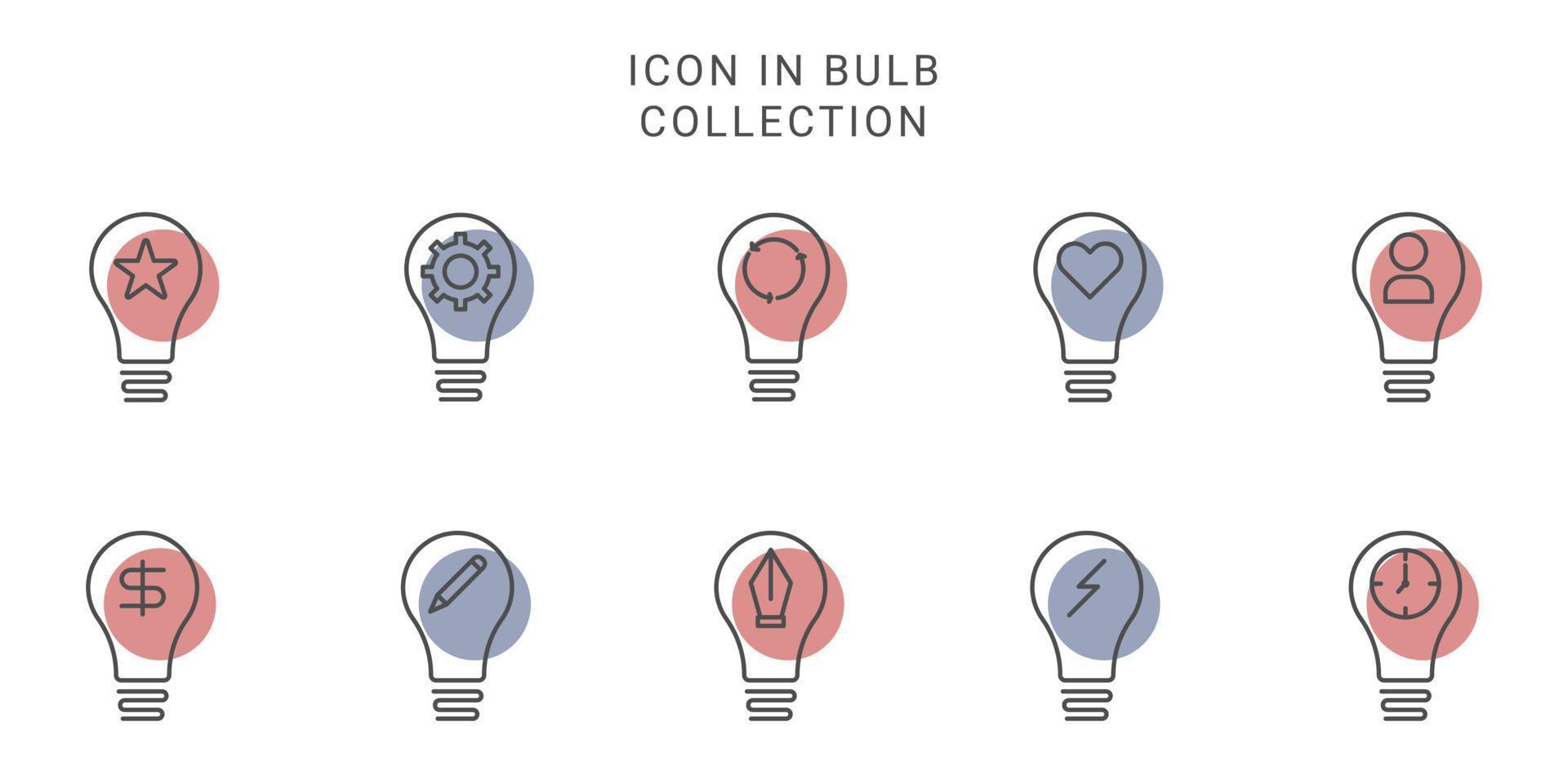 10 iconos de idea en el diseño de concepto de bombilla. icono de estilo creativo vector