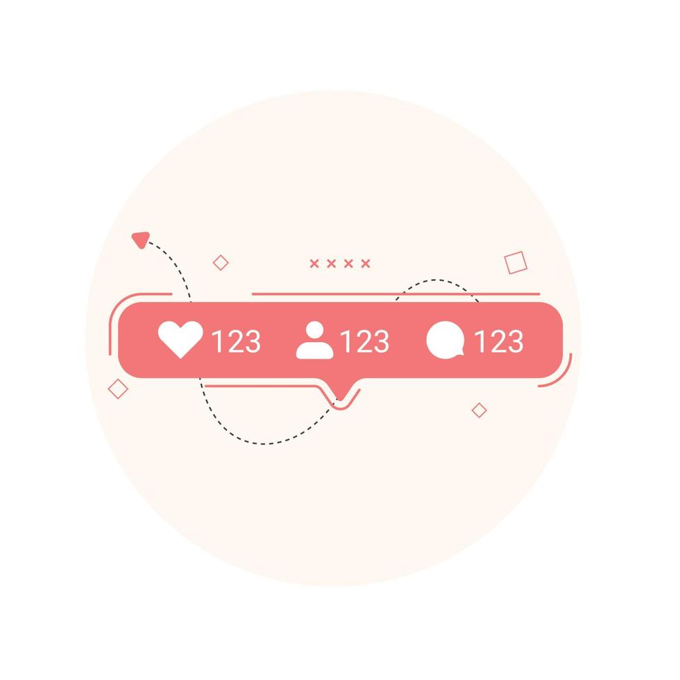 diseño plano creativo de notificación de redes sociales. comentario, me gusta y seguidor. vector