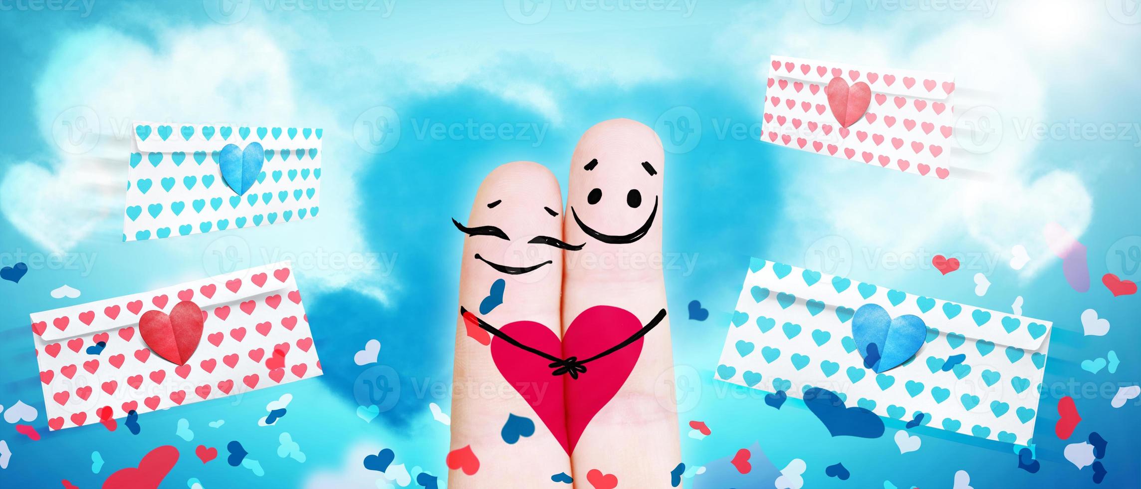 Happy finger couple in love celebrating Valentine day photo