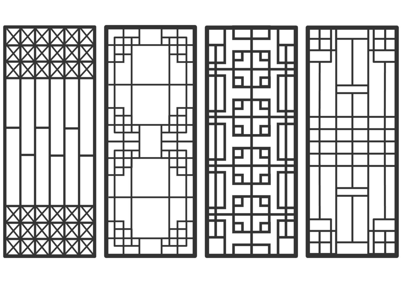 patrón de marco de adorno tradicional coreano. conjunto de ilustración de vector de arte de decoración antigua de puerta y ventana.