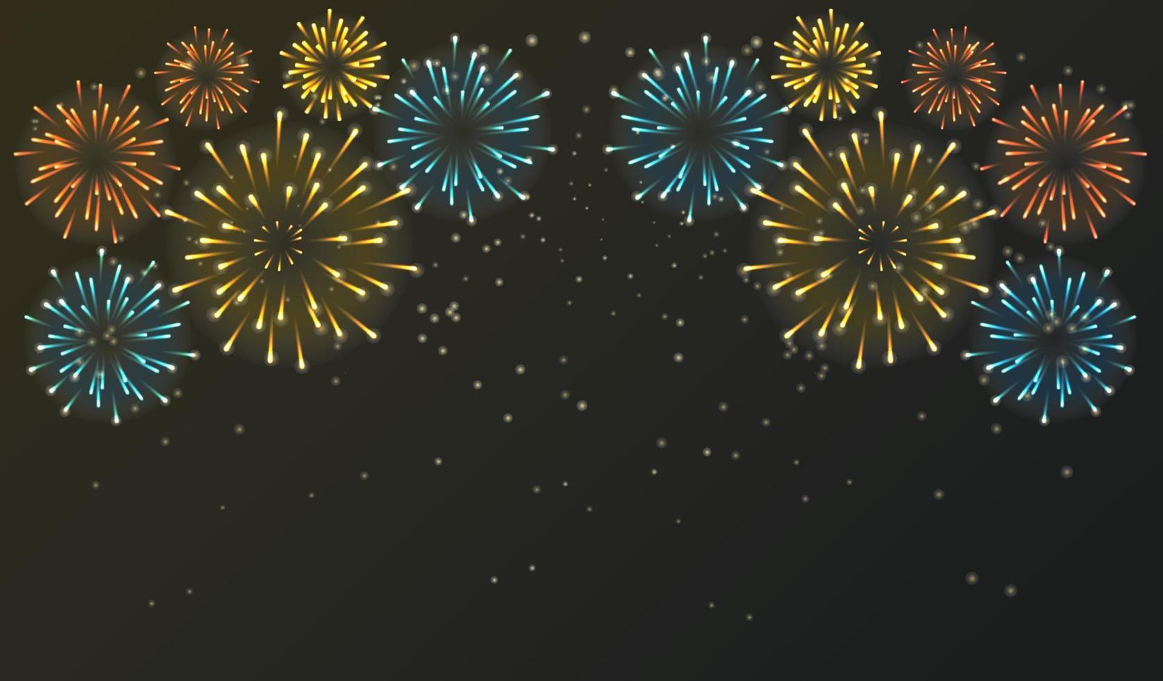 Fireworks shining sparks. Fireworks explosions object for festival background. Celebrate Lighting effect isolated vector illustration.