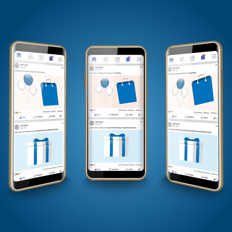 Smartphone social media display realistic mock up. Isolated mobile phone. Template graphic vector illustrator.