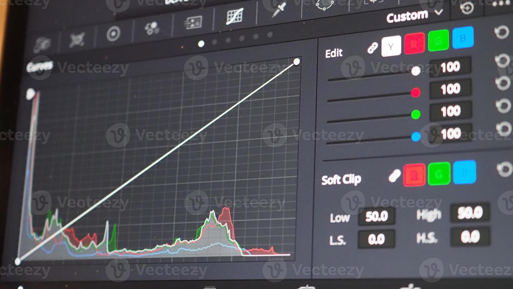 Color grading graph or RGB colour correction indicator on monitor photo