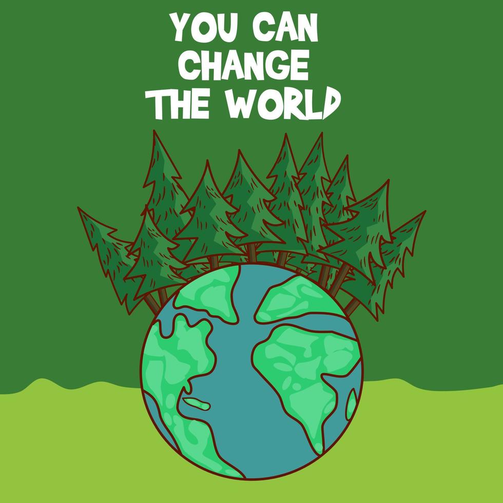 globo terráqueo con bosque en la parte superior adecuado para la ilustración de la campaña verde vector