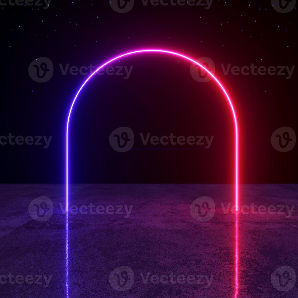 Arched energy portal neon gradient hologram led laser. photo
