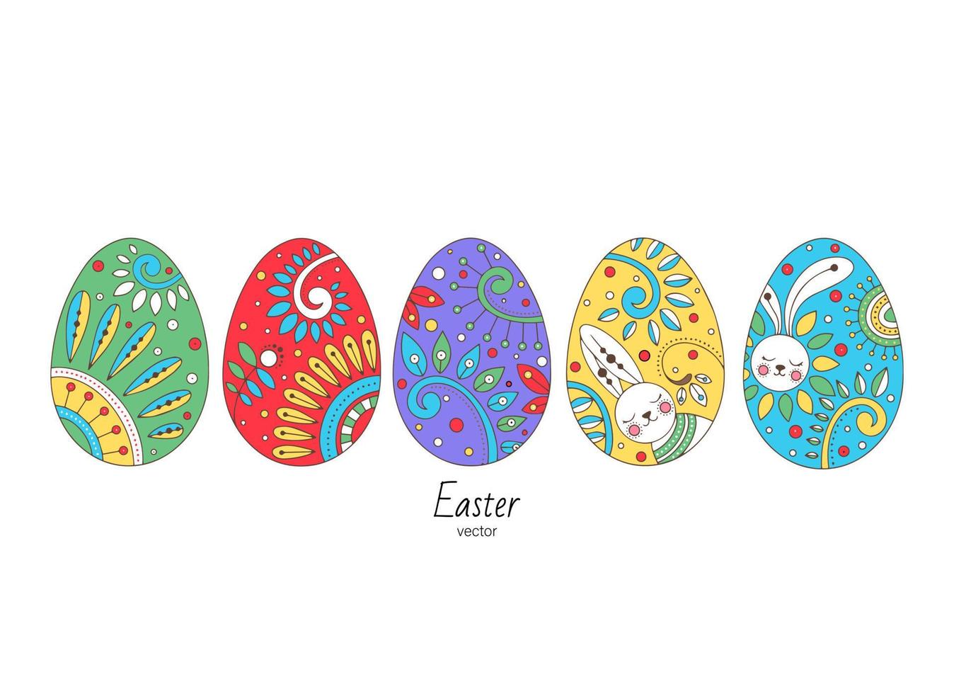 conjunto con huevos de pascua de colores brillantes sobre fondo blanco. elemento de diseño para pascua. vector