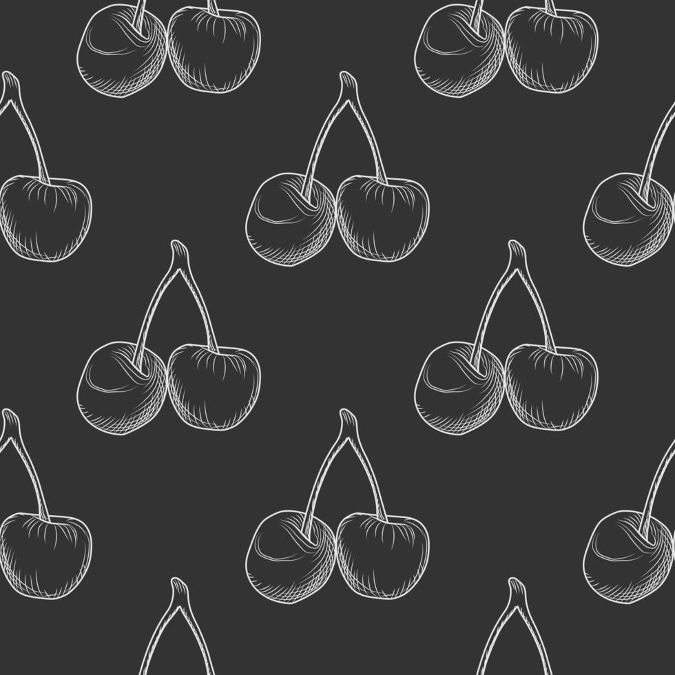 Hand draw cherries seamless pattern. Engraving style. vector