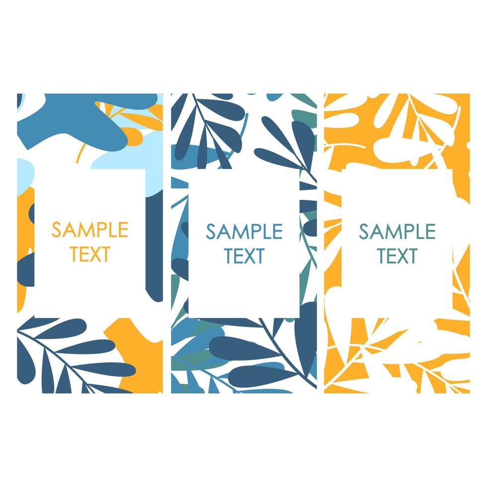 Covers with flat tropical palm leaves pattern. Modern exotic jungle contemporary card. vector