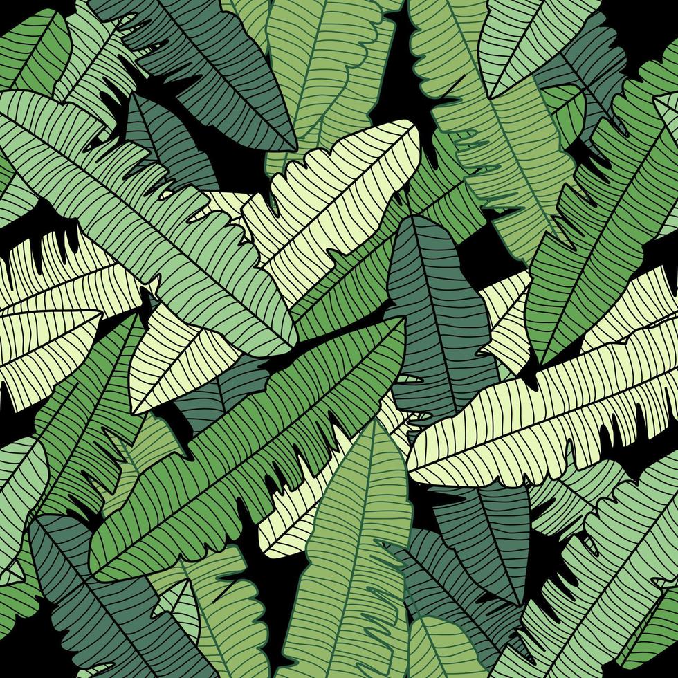 patrón sin costuras de hoja de plátano dibujada a mano. papel tapiz abstracto de plantas exóticas. patrones tropicales vector