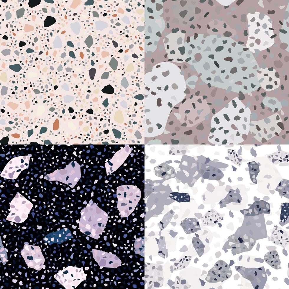 Set of natural stone, granite, quartz shapes. Terrazzo seamless pattern vector