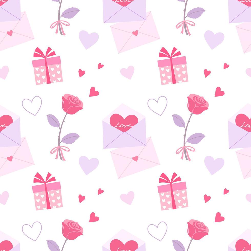 Seamless pattern with hearts and rose. Concept of romantic relationships and Valentine's Day. vector