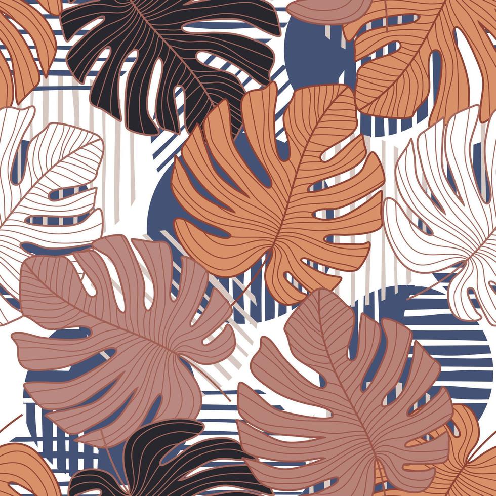 Tropical pattern with exotic monstera leaves seamless vector. vector