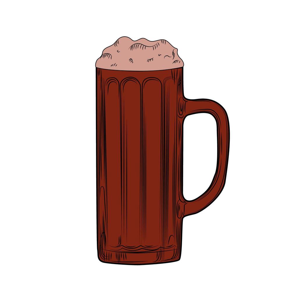 Full beer mug Stout with foam. Engraving style. Hand drawn vector