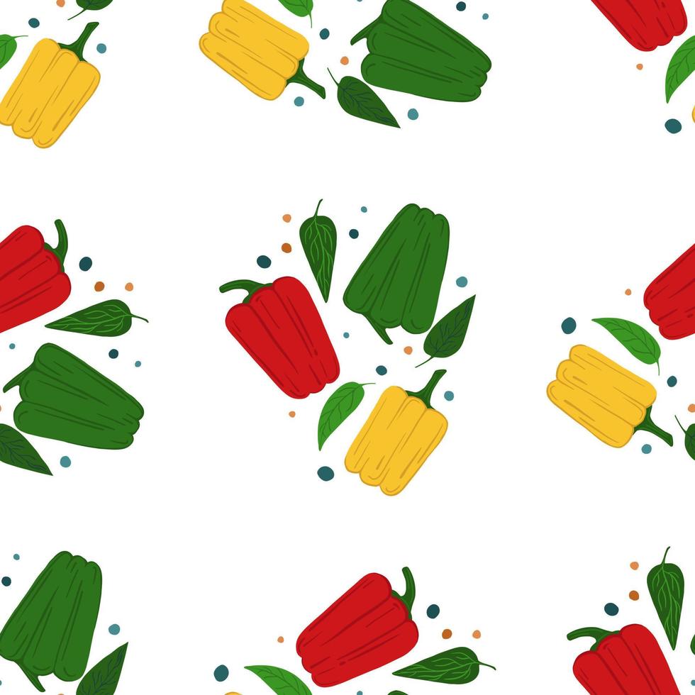 Geometric bell pepper seamless pattern. Pepper hand drawn wallpaper. vector