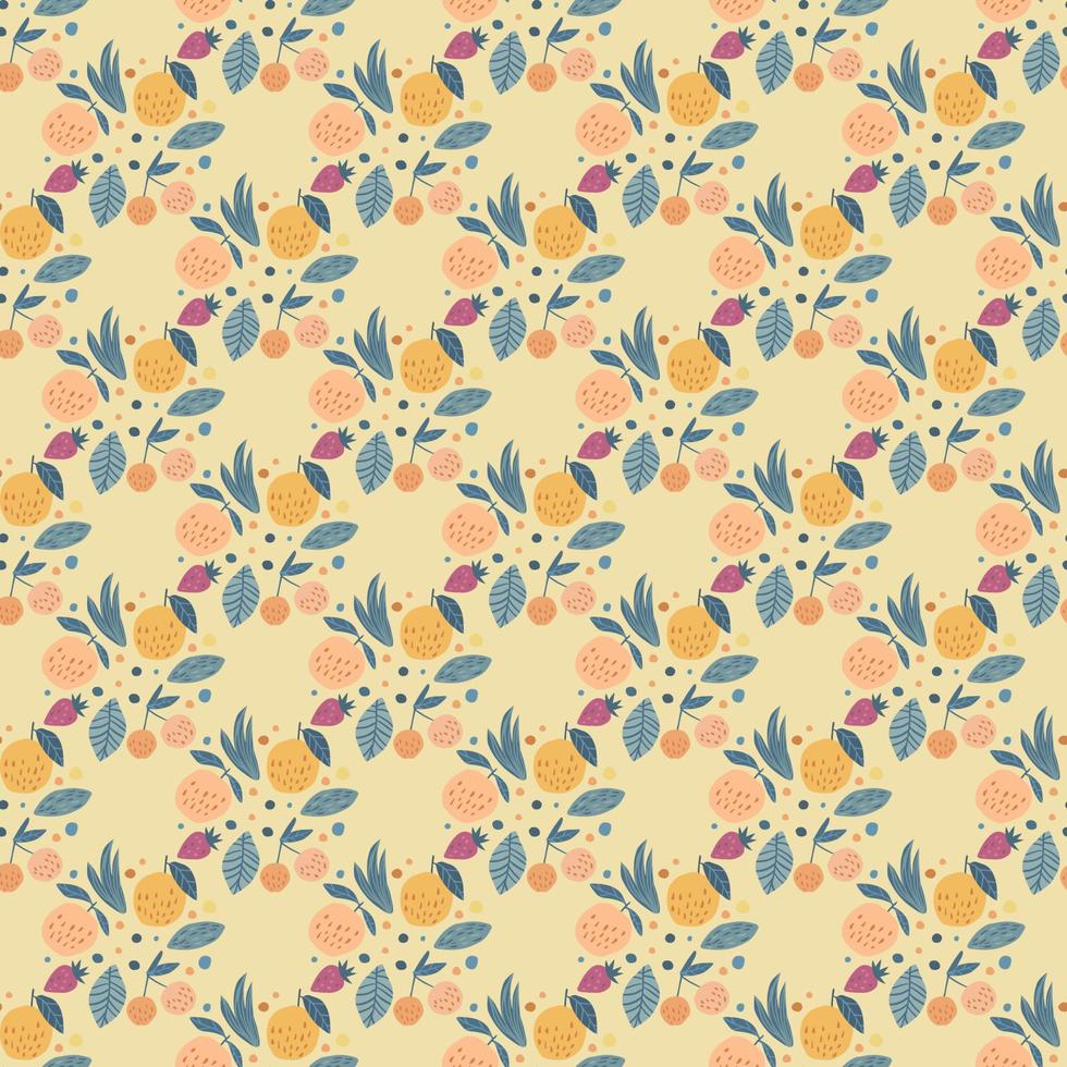 Geometric fruits seamless pattern. Funny garden fruit background. vector