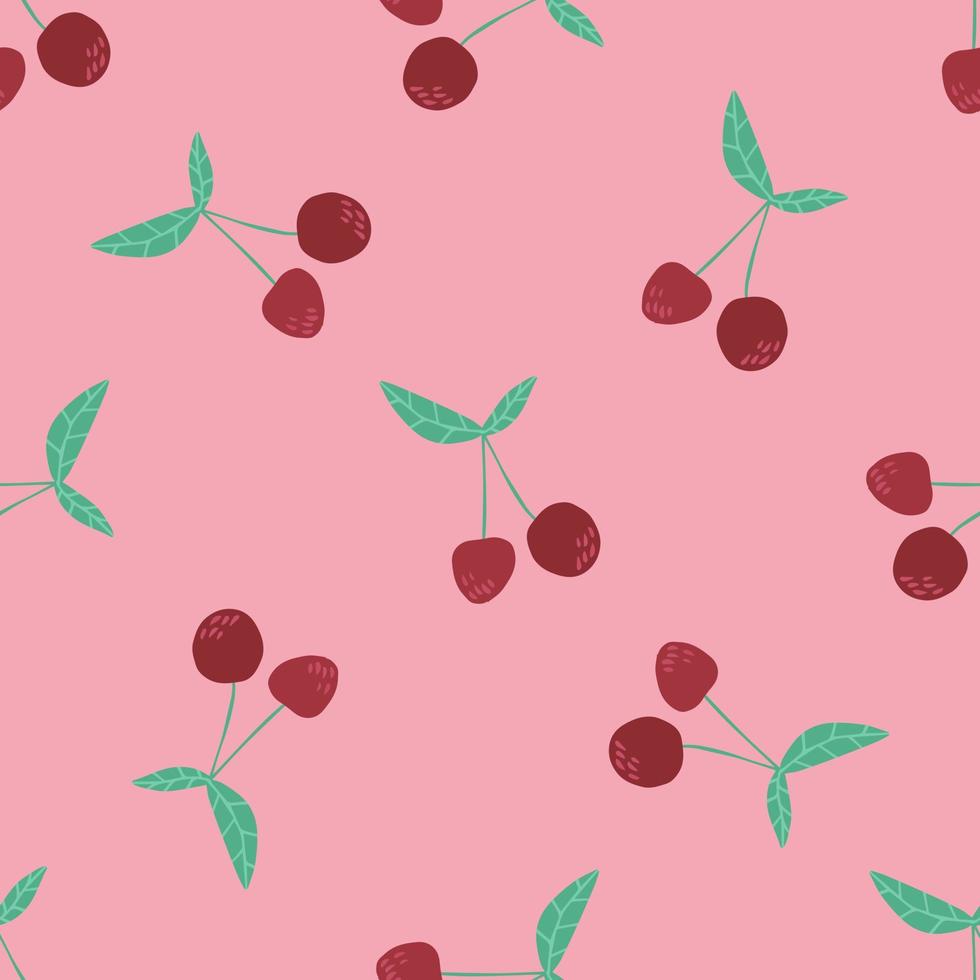 Cherry berries and leaves seamless pattern illustration vector