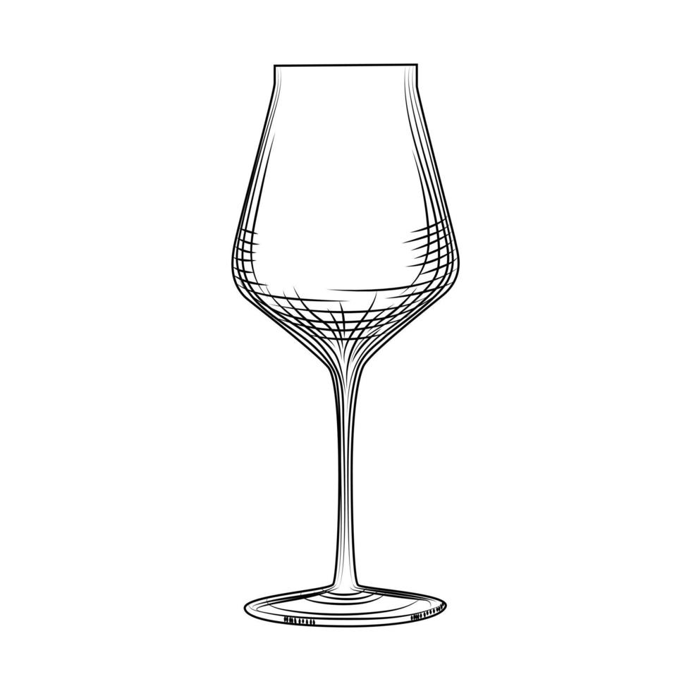 Freehand classic empty wine glass sketch. Engraving style. vector